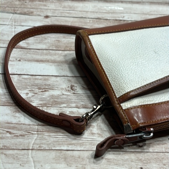 Coldwater Canyon Pebbled Genuine Leather Cream and Brown Shoulder Bag - Picture 9 of 14